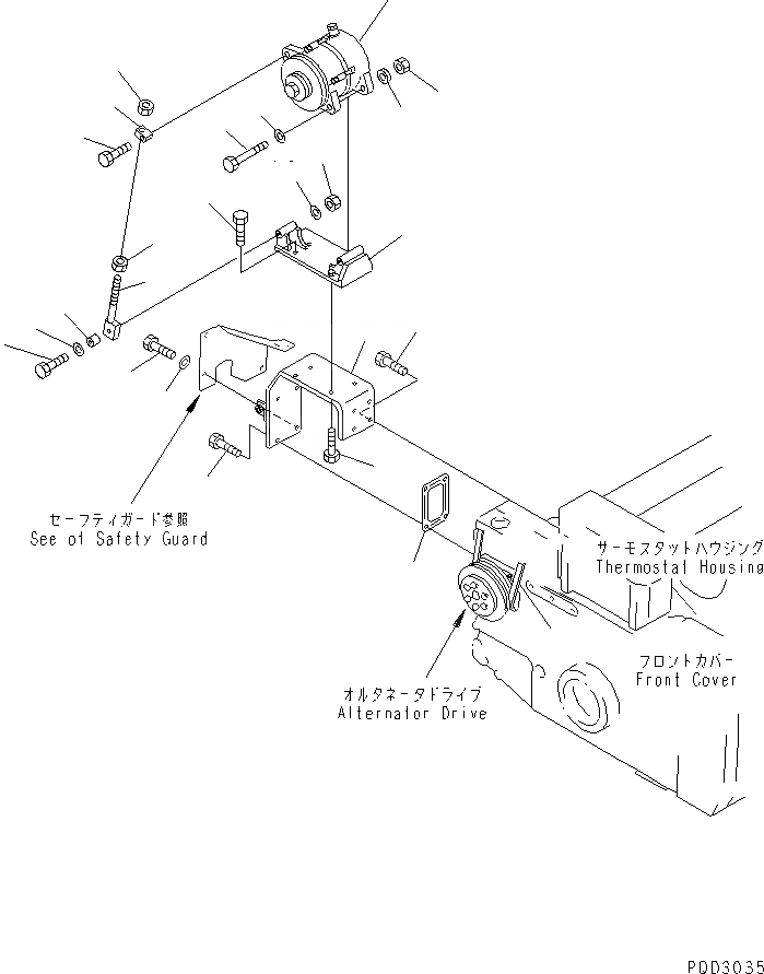 Схема запчастей Komatsu SA12V140-1R - КРЕПЛЕНИЕ ГЕНЕРАТОРА (A)(№7-) ДВИГАТЕЛЬ