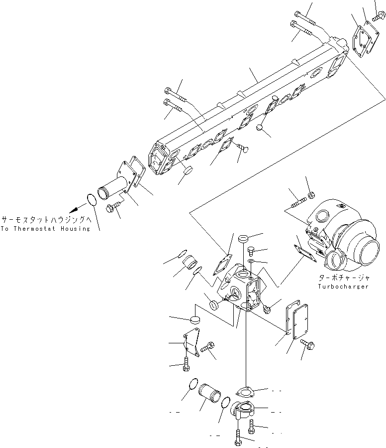 Схема запчастей Komatsu SA12V140-1M - ВЫПУСКНОЙ КОЛЛЕКТОР (ЛЕВ.) (JG СПЕЦ-Я.) ДВИГАТЕЛЬ