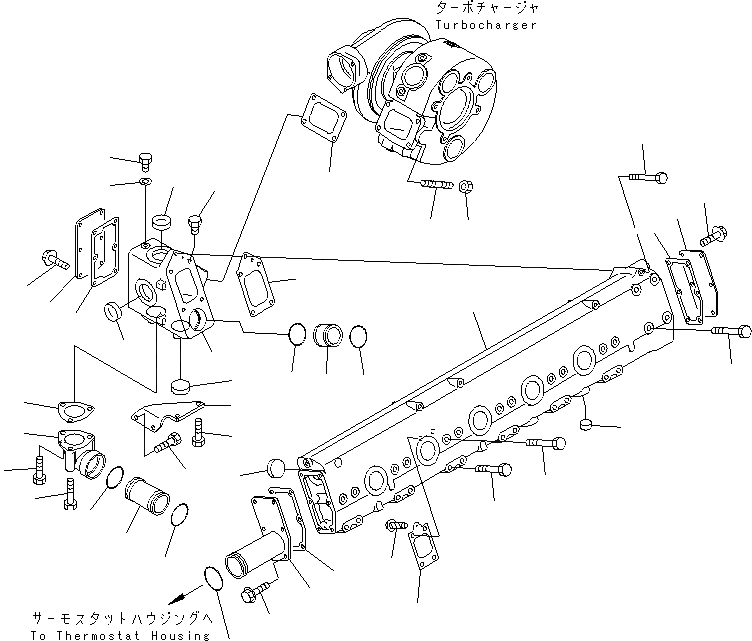 Схема запчастей Komatsu SA12V140-1M - ВЫПУСКНОЙ КОЛЛЕКТОР (ПРАВ.) (JG СПЕЦ-Я.) ДВИГАТЕЛЬ