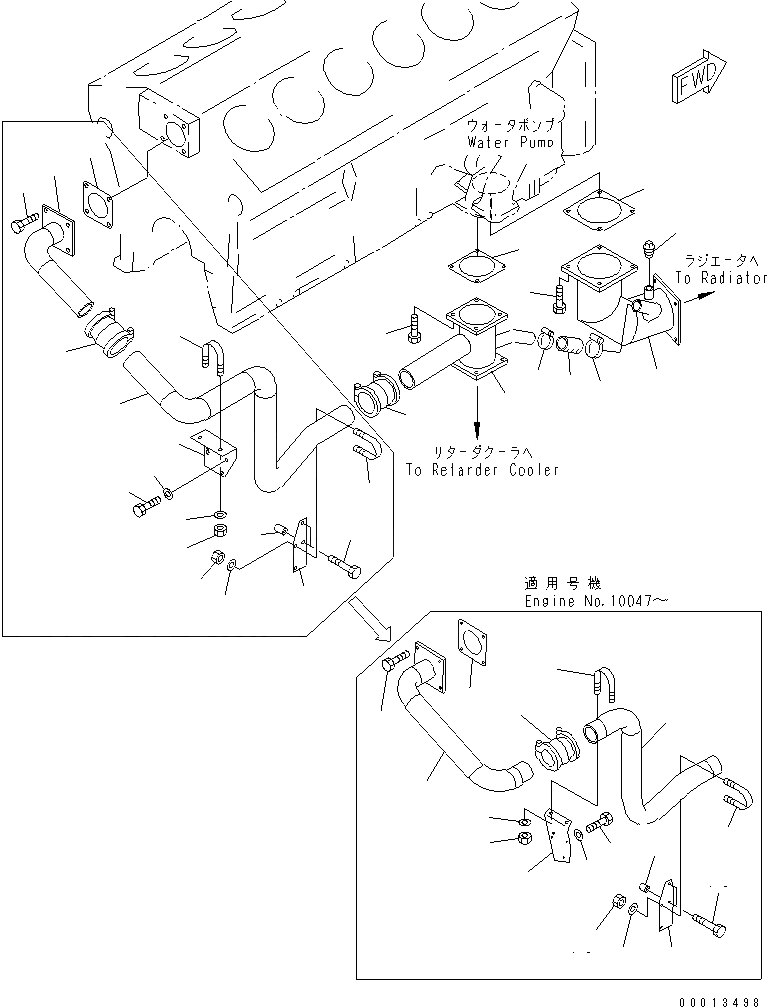 Схема запчастей Komatsu SA12V140-1D-A - ТРУБЫ СИСТЕМЫ ОХЛАЖДЕНИЯ (ДЛЯ МЕХАНИЧ. РЕГУЛИР.)(№-77) ДВИГАТЕЛЬ