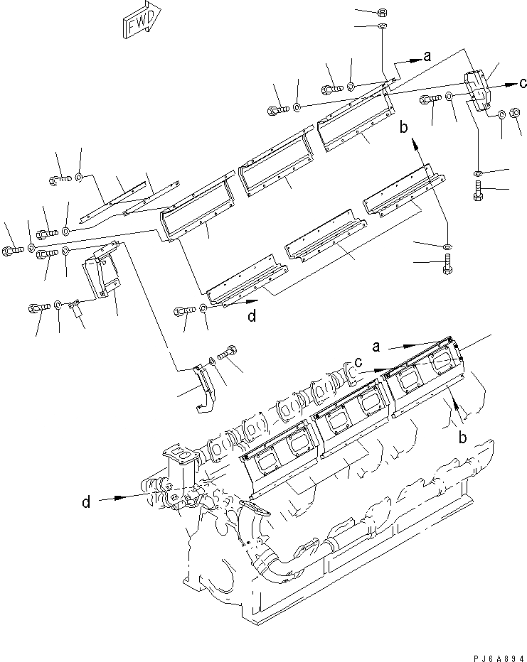 Схема запчастей Komatsu SA12V170E-2A - ВЫПУСКНОЙ КОЛЛЕКТОР КРЫШКА(ДВИГАТЕЛЬ ЛЕВ. ) ДВИГАТЕЛЬ