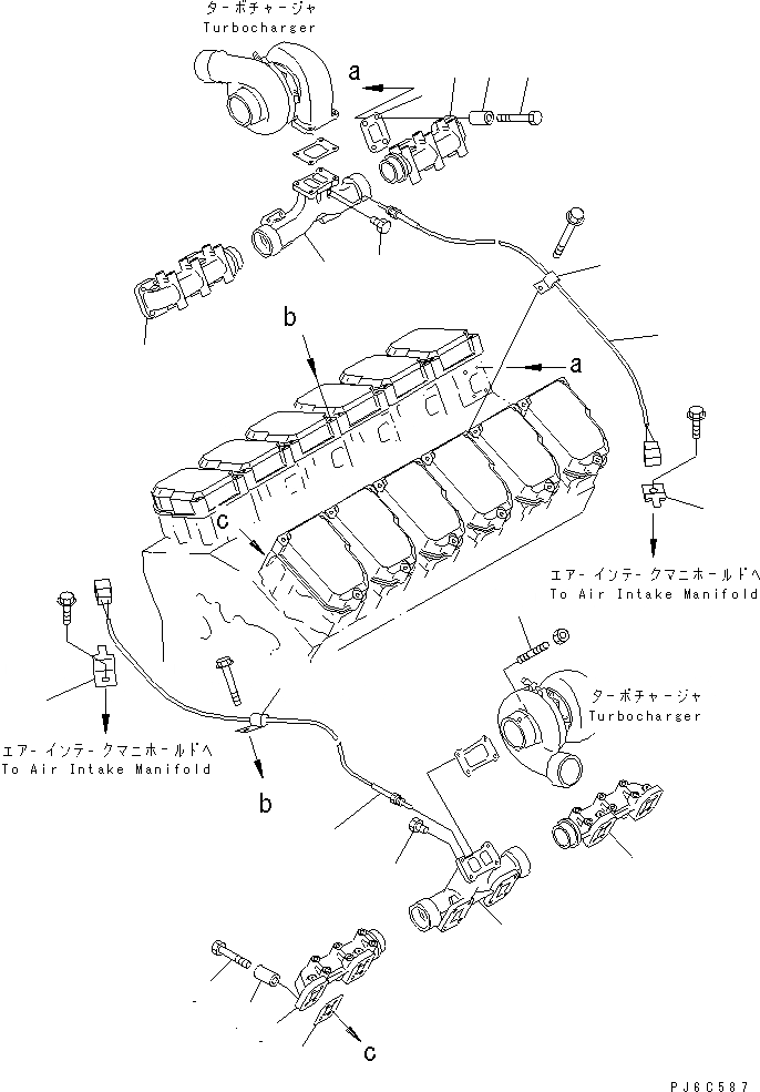 Схема запчастей Komatsu SA12V140-1U-A - ВЫПУСКНОЙ КОЛЛЕКТОР (VHMS СПЕЦ-Я.)(№7-) ДВИГАТЕЛЬ