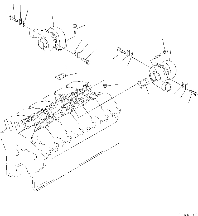 Схема запчастей Komatsu SA12V140-1U-A - КРЕПЛЕНИЕ ТУРБОНАГНЕТАТЕЛЯ (СПЕЦ-Я ДЛЯ БОЛЬШИХ ВЫСОТ.)(№-) ДВИГАТЕЛЬ
