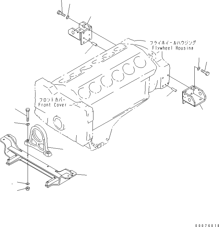 Схема запчастей Komatsu SA12V140-1U-A - ДВИГАТЕЛЬ СУППОРТ И КОРПУС (KP-A)(№9-) ДВИГАТЕЛЬ