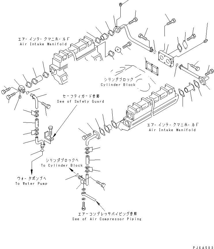 Схема запчастей Komatsu SA12V140-1A-A - ПОСЛЕОХЛАДИТЕЛЬ ВОДН. ГИДРОЛИНИЯ(№-9) ДВИГАТЕЛЬ