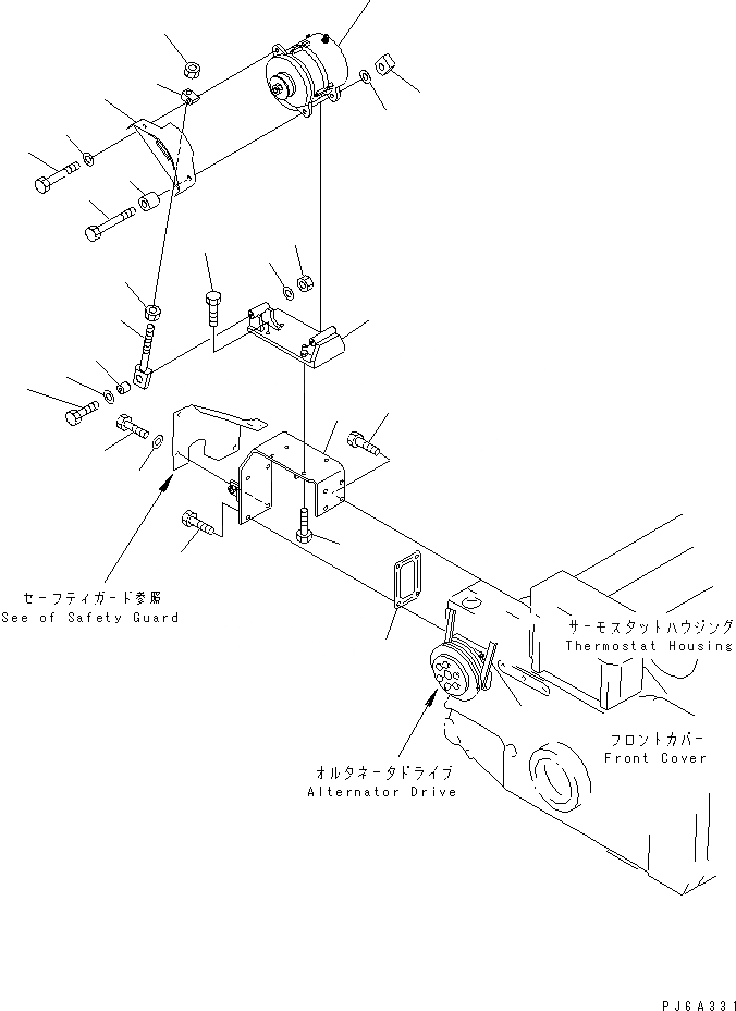 Схема запчастей Komatsu SA12V140-1E-A - КРЕПЛЕНИЕ ГЕНЕРАТОРА (7A)(№-) ДВИГАТЕЛЬ