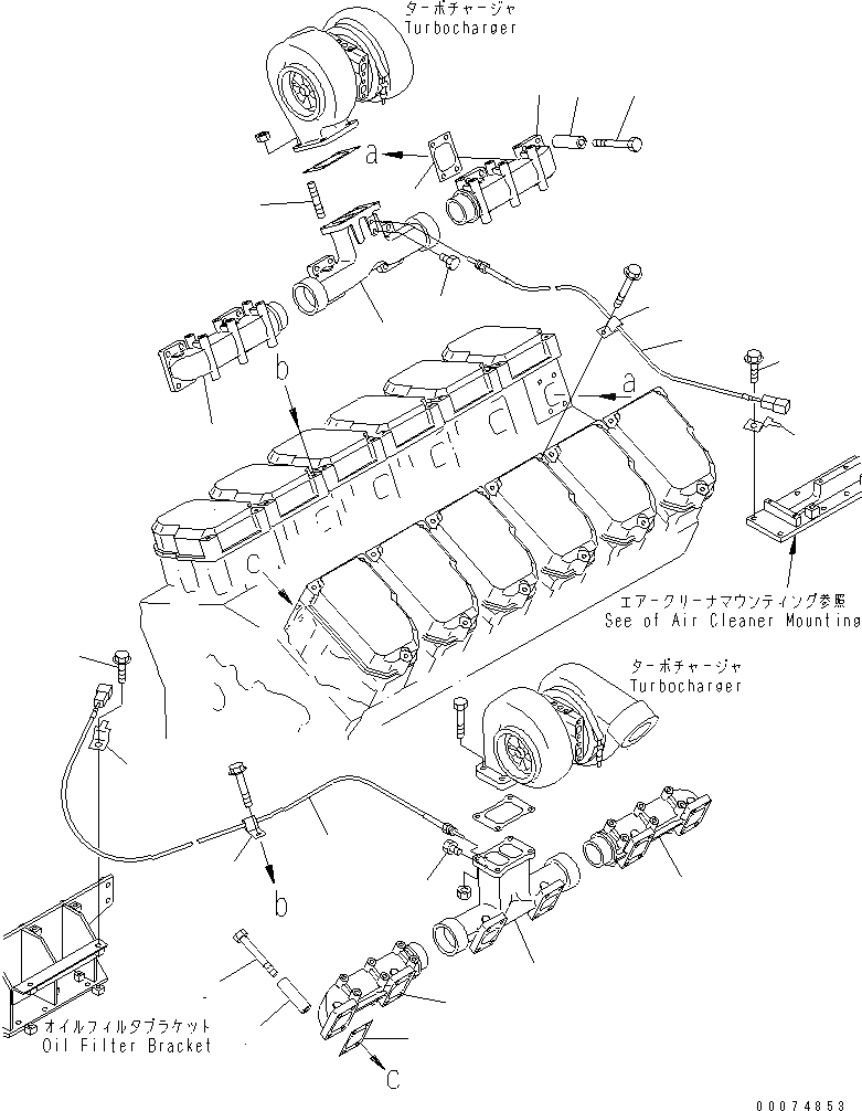 Схема запчастей Komatsu SA12V140-1R-A - ВЫПУСКНОЙ КОЛЛЕКТОР (С ДАТЧИК ТЕМПЕР. ВЫХЛ. ГАЗОВ) (VHMS СПЕЦ-Я.)(№7-) ДВИГАТЕЛЬ