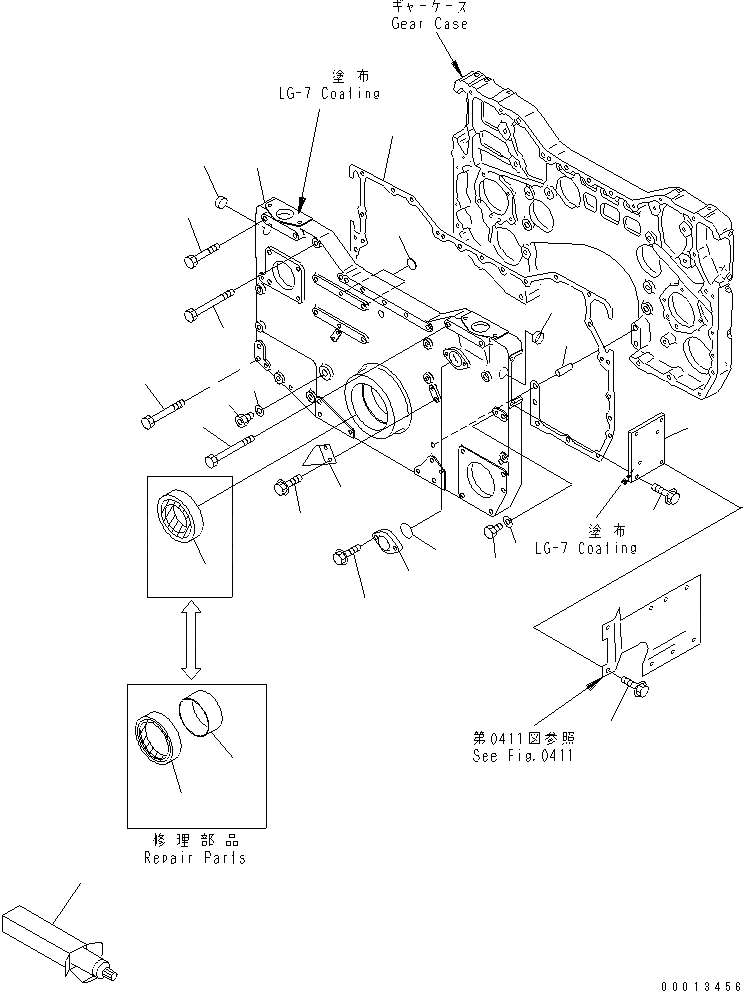 Схема запчастей Komatsu SA12V140-1C-A - ПЕРЕДН. КРЫШКА(ДЛЯ ЭЛЕКТРИЧ. РЕГУЛЯТОРА)(№-) ДВИГАТЕЛЬ