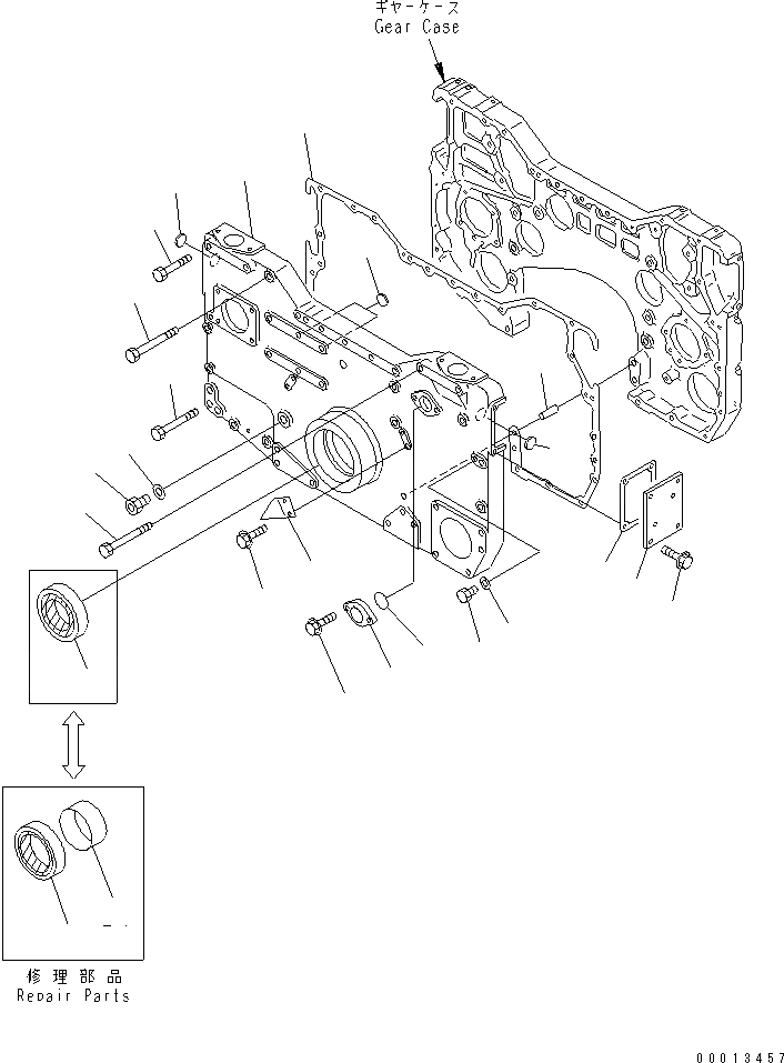 Схема запчастей Komatsu SA12V140-1C-A - ПЕРЕДН. КРЫШКА(ДЛЯ ЭЛЕКТРИЧ. РЕГУЛЯТОРА)(№-) ДВИГАТЕЛЬ