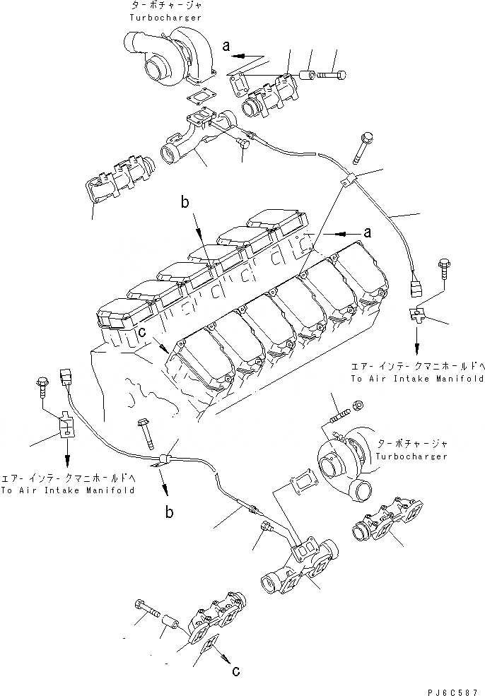 Схема запчастей Komatsu SA12V140-1U-A - ВЫПУСКНОЙ КОЛЛЕКТОР (VHMS СПЕЦ-Я.)(№7-) ДВИГАТЕЛЬ