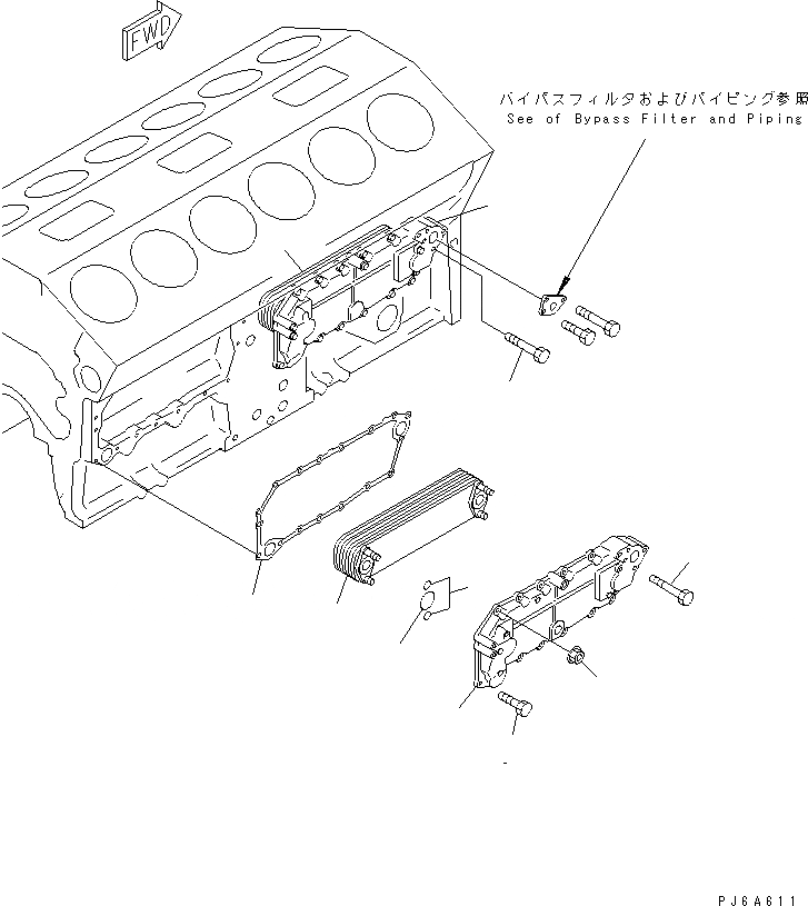 Схема запчастей Komatsu SA12V140-1Q-A - МАСЛООХЛАДИТЕЛЬ (С ОБОГРЕВАТЕЛЕМ БЛОКА)(№89-) ДВИГАТЕЛЬ