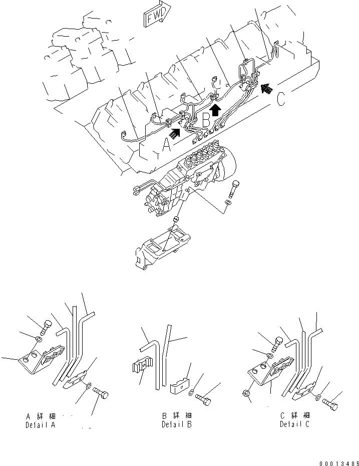 Схема запчастей Komatsu SA12V140-1Q-A - ТОПЛ. НАСОС ТРУБЫ (/) (ПРАВ. ГРУПП.) (ДЛЯ ЭЛЕКТРИЧ. РЕГУЛЯТОРА)(№-) ДВИГАТЕЛЬ
