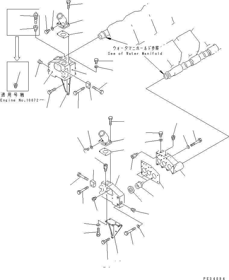 Схема запчастей Komatsu SA12V170-1D-A - ТЕРМОСТАТ(№-) ДВИГАТЕЛЬ