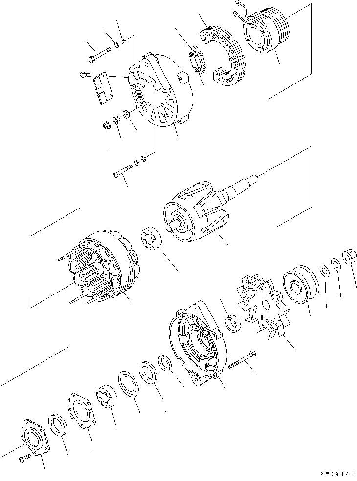 Схема запчастей Komatsu SA12V140-1R-A - ГЕНЕРАТОР (9A) (ВНУТР. ЧАСТИ)(№7-) ДВИГАТЕЛЬ