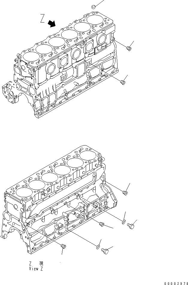 Схема запчастей Komatsu SA6D108-1A-7 - БЛОК ЦИЛИНДРОВ КРЕПЛЕНИЕ(№9-) ДВИГАТЕЛЬ