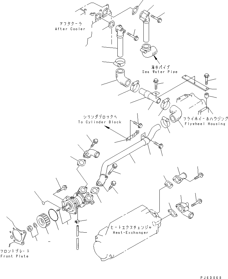 Схема запчастей Komatsu SA6D108-1J - SEA ВОДЯНАЯ ПОМПА КРЕПЛЕНИЕ ДВИГАТЕЛЬ