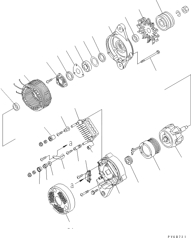 Схема запчастей Komatsu SA6D140E-3C-7 - ГЕНЕРАТОР (A) (ЗАКАЛЕНН. ШКИВ) (ВНУТР. ЧАСТИ) ДВИГАТЕЛЬ