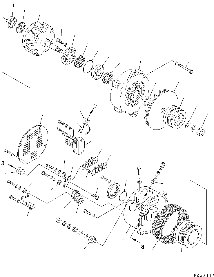 Схема запчастей Komatsu SA6D140E-3E-7 - ГЕНЕРАТОР (7A) (ВНУТР. ЧАСТИ) ДВИГАТЕЛЬ