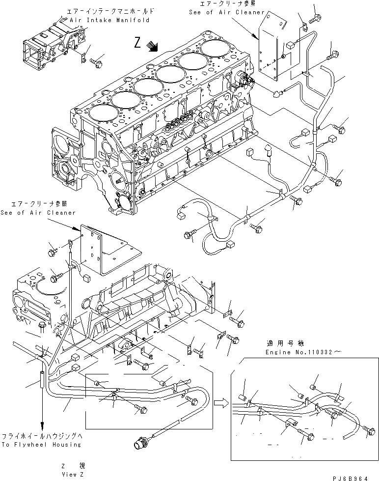 Схема запчастей Komatsu SA6D140E-3E-7 - ЭЛЕКТРОПРОВОДКА (/) ДАТЧИК ДВИГАТЕЛЬ