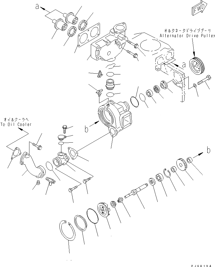 Схема запчастей Komatsu SA6D140-2A-G - ВОДЯНАЯ ПОМПА И ТЕРМОСТАТ(№77-) ДВИГАТЕЛЬ
