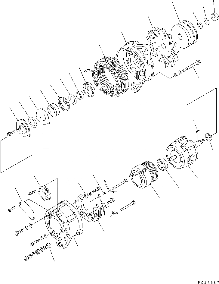 Схема запчастей Komatsu SA6D110-1J - ГЕНЕРАТОР (A) (С ЗАКАЛЕННЫМ ШКИВОМ) ЭЛЕКТРИКА