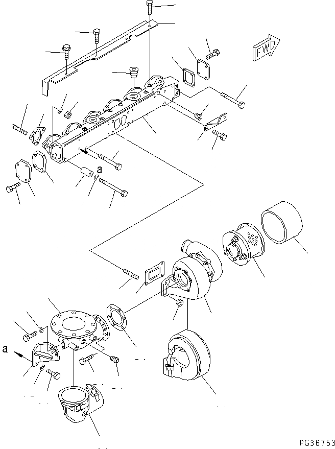 Схема запчастей Komatsu SA6D117-1W - ВЫПУСКНОЙ КОЛЛЕКТОР И ТУРБОНАГНЕТАТЕЛЬ ГОЛОВКА ЦИЛИНДРОВ