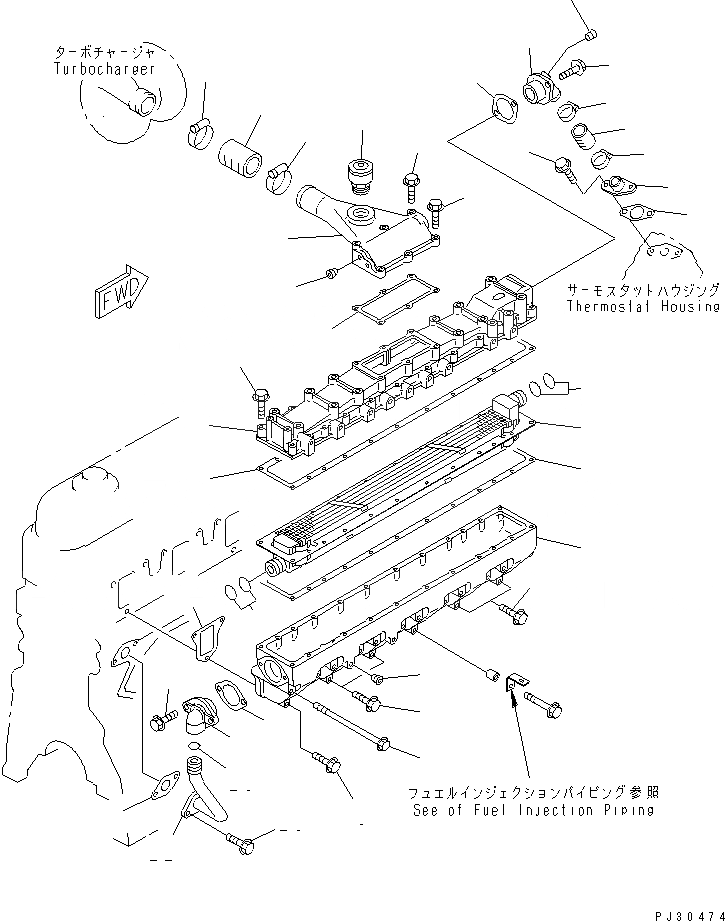 Схема запчастей Komatsu SA6D108-1C-7H - ТРУБОПРОВОД ВПУСКА ВОЗДУХА И ПОСЛЕОХЛАДИТЕЛЬ(№88-) ДВИГАТЕЛЬ