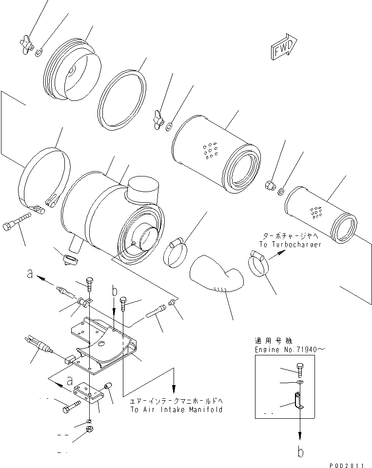 Схема запчастей Komatsu SA6D125E-2C-S - ВОЗДУХООЧИСТИТЕЛЬ (С УДЛИННЕНИЕ PIPE)(№89-) ДВИГАТЕЛЬ