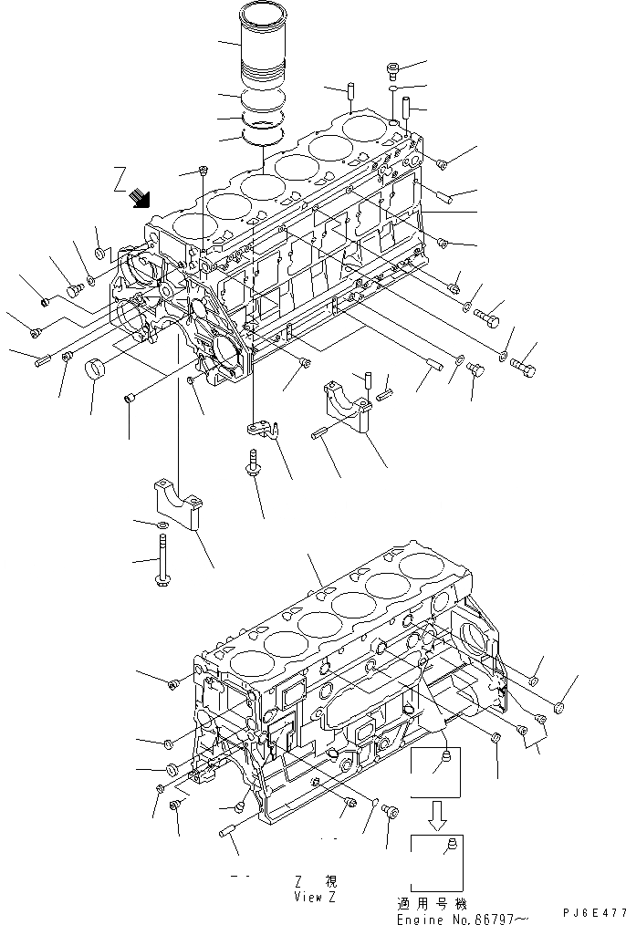 Схема запчастей Komatsu SA6D125E-2L - БЛОК ЦИЛИНДРОВ(№778-) ДВИГАТЕЛЬ