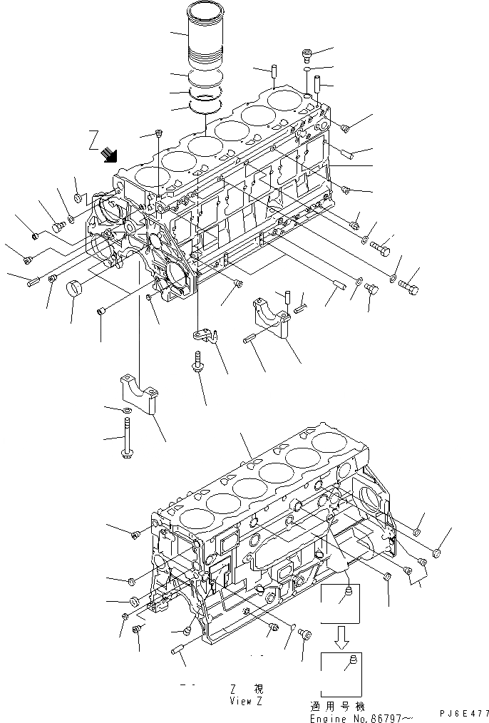 Схема запчастей Komatsu SA6D125E-2A-7 - БЛОК ЦИЛИНДРОВ(№778-) ДВИГАТЕЛЬ