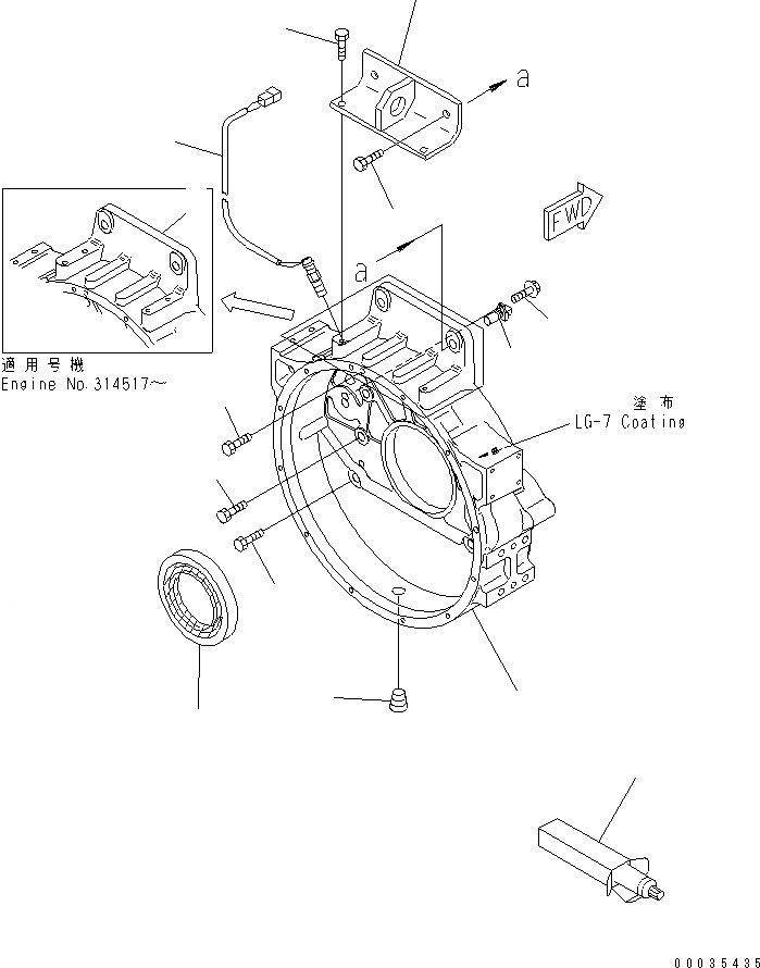 Схема запчастей Komatsu SA6D125E-3A-7W - КАРТЕР МАХОВИКА(№-) ДВИГАТЕЛЬ