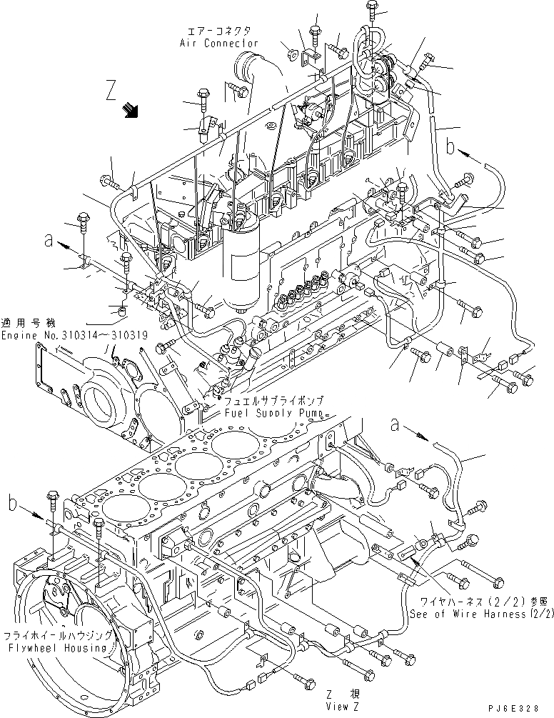 Схема запчастей Komatsu SA6D125E-3A-7W - ЭЛЕКТРОПРОВОДКА (/) ДВИГАТЕЛЬ ЛЕВ. Э/ПРОВОДКА(№-) ДВИГАТЕЛЬ