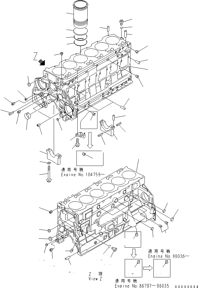 Схема запчастей Komatsu SA6D125E-2CT-T7 - БЛОК ЦИЛИНДРОВ(№9-) ДВИГАТЕЛЬ