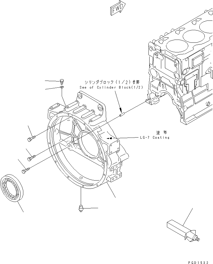 Схема запчастей Komatsu SA6D125E-2A-57 - КАРТЕР МАХОВИКА(№9-) ДВИГАТЕЛЬ