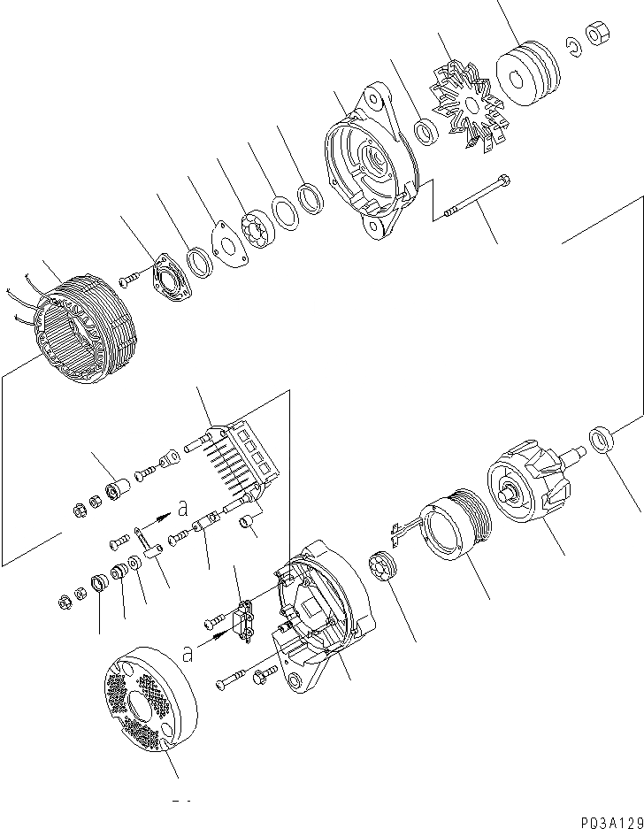 Схема запчастей Komatsu SA6D125E-2A-57 - ГЕНЕРАТОР (A) (ВНУТР. ЧАСТИ)(№9-) ДВИГАТЕЛЬ