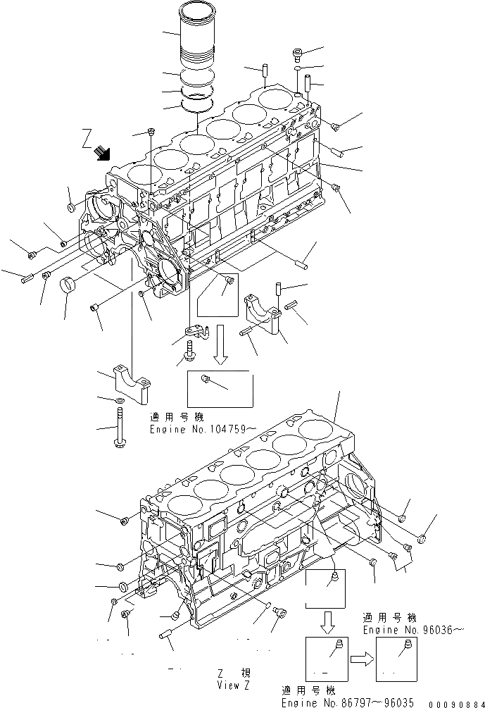 Схема запчастей Komatsu SA6D125E-2C-L7 - БЛОК ЦИЛИНДРОВ(№9-) ДВИГАТЕЛЬ