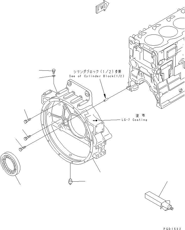 Схема запчастей Komatsu SA6D125E-2A-C7 - КАРТЕР МАХОВИКА(№9-) ДВИГАТЕЛЬ