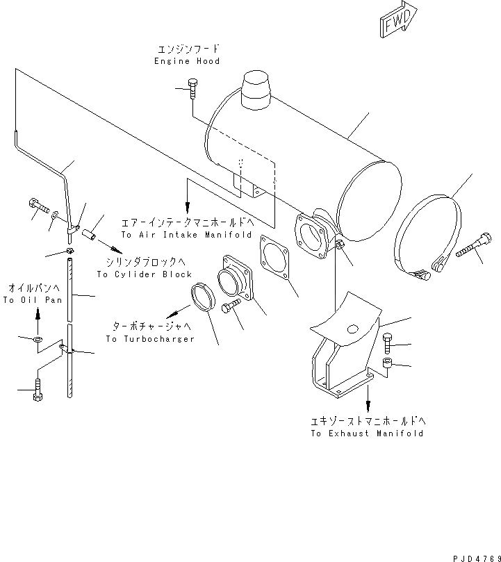 Схема запчастей Komatsu SA6D125E-2C-S7 - ГЛУШИТЕЛЬ (ДЛЯ ВОДООТДЕЛИТЕЛЬ)(№8-) ДВИГАТЕЛЬ