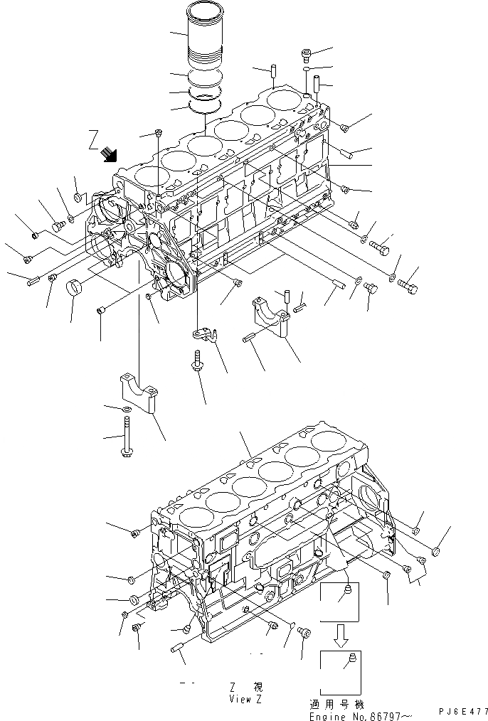 Схема запчастей Komatsu SA6D125E-2B-7 - БЛОК ЦИЛИНДРОВ(№778-) ДВИГАТЕЛЬ