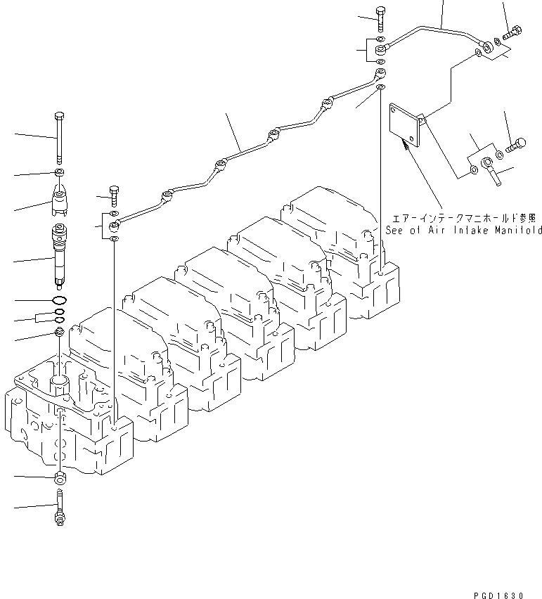 Схема запчастей Komatsu SA6D132-1MM - ФОРСУНКА И СЛИВНАЯ ТРУБКА(№-) ДВИГАТЕЛЬ