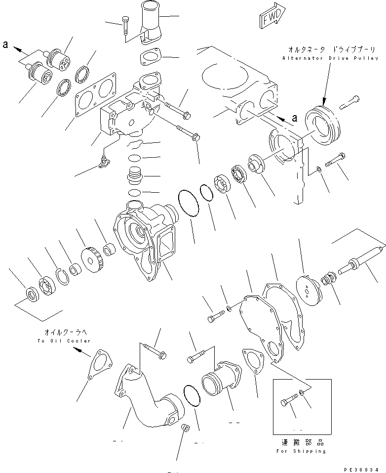 Схема запчастей Komatsu SA6D140-1HH - ВОДЯНАЯ ПОМПА И ТЕРМОСТАТ ДВИГАТЕЛЬ