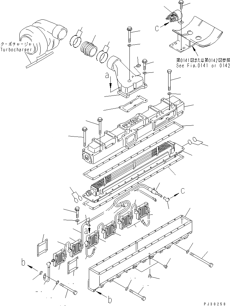 Схема запчастей Komatsu SA6D140-1C - ТРУБОПРОВОД ВПУСКА ВОЗДУХА И ПОСЛЕОХЛАДИТЕЛЬ(№78-) ГОЛОВКА ЦИЛИНДРОВ