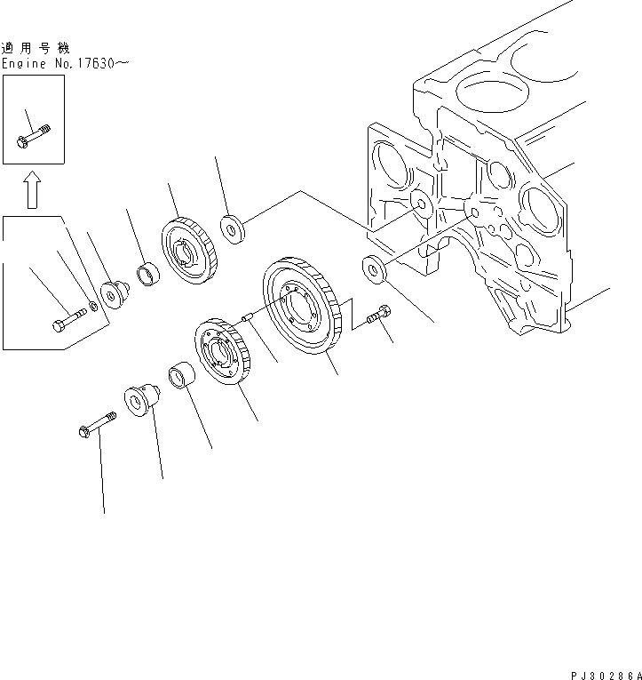 Схема запчастей Komatsu SA6D140-1L-A - ПРОМЕЖУТОЧНАЯ ШЕСТЕРНЯ БЛОК ЦИЛИНДРОВ