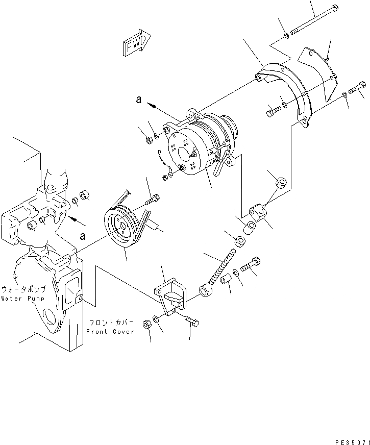 Схема запчастей Komatsu SA6D140E-2A-7 - КРЕПЛЕНИЕ ГЕНЕРАТОРА (A) (С ЗАКАЛЕННЫМ ШКИВОМ)(№887-) ДВИГАТЕЛЬ