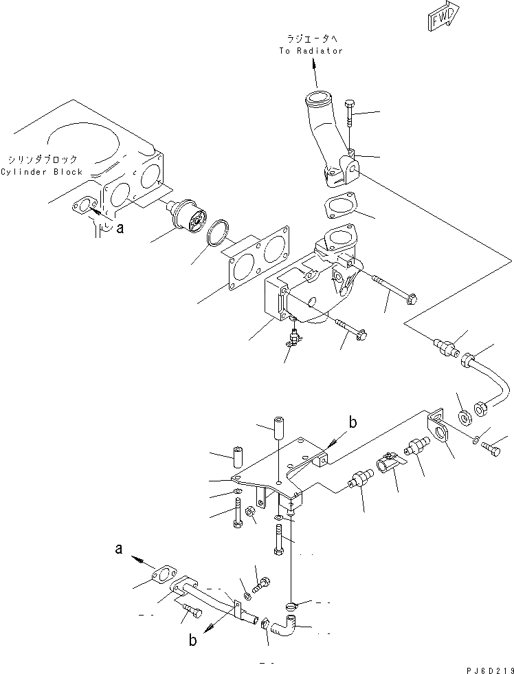 Схема запчастей Komatsu SA6D140-2C-G - ТЕРМОСТАТ И BYPASS ТРУБЫ(№97-987) ДВИГАТЕЛЬ