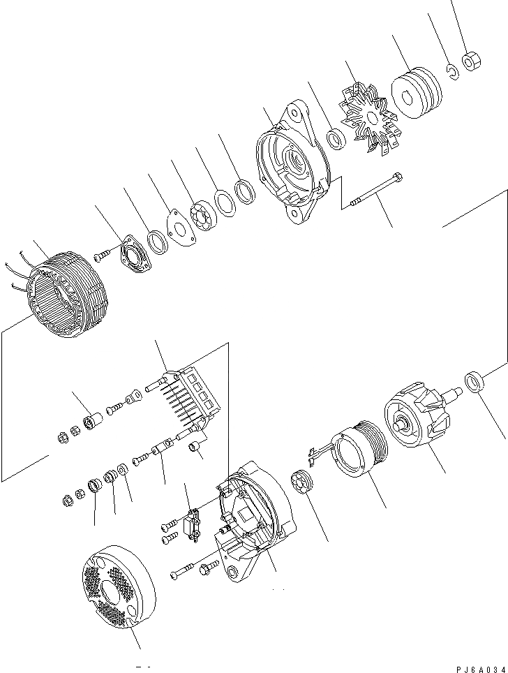 Схема запчастей Komatsu SA6D155-4A - ГЕНЕРАТОР (A) (ВНУТР. ЧАСТИ)(№887-) ЭЛЕКТРИКА