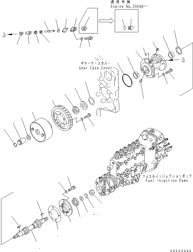 Схема запчастей Komatsu SA6D170-A-1T-7 - ПРИВОД ТОПЛ. НАСОСА(№7-) ДВИГАТЕЛЬ