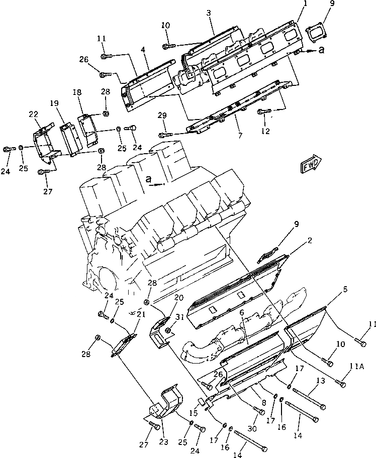 Схема запчастей Komatsu SA8V170-1A - ВЫПУСКНОЙ КОЛЛЕКТОР КРЫШКА(/) ГОЛОВКА ЦИЛИНДРОВ