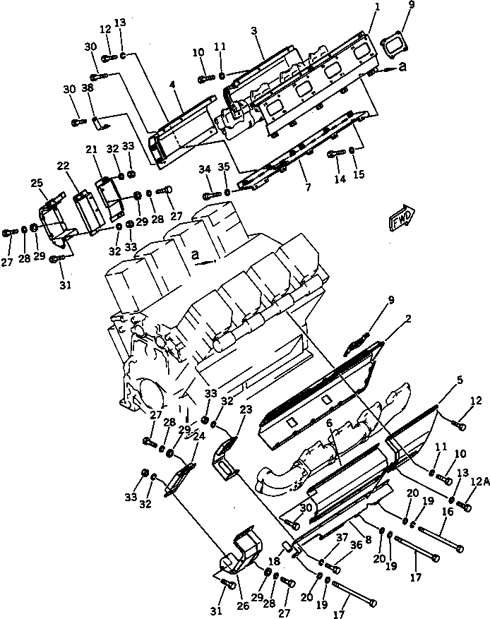 Схема запчастей Komatsu SA8V170-1C - ВЫПУСКНОЙ КОЛЛЕКТОР КРЫШКА(/) ГОЛОВКА ЦИЛИНДРОВ