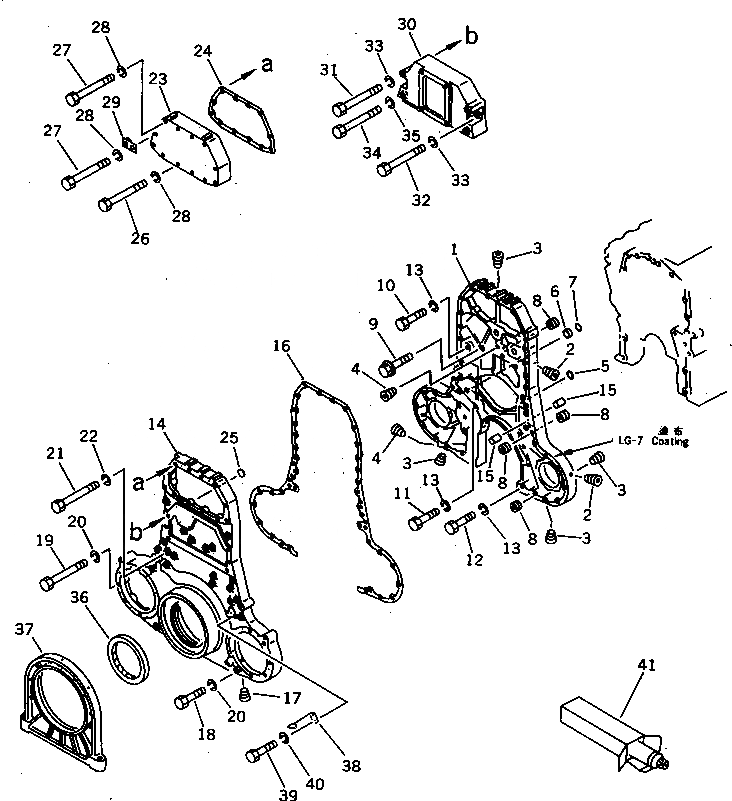 Схема запчастей Komatsu SA8V170-1C - КОРПУС ШЕСТЕРЕНН. ПЕРЕДАЧИ И COVER(№-) БЛОК ЦИЛИНДРОВ